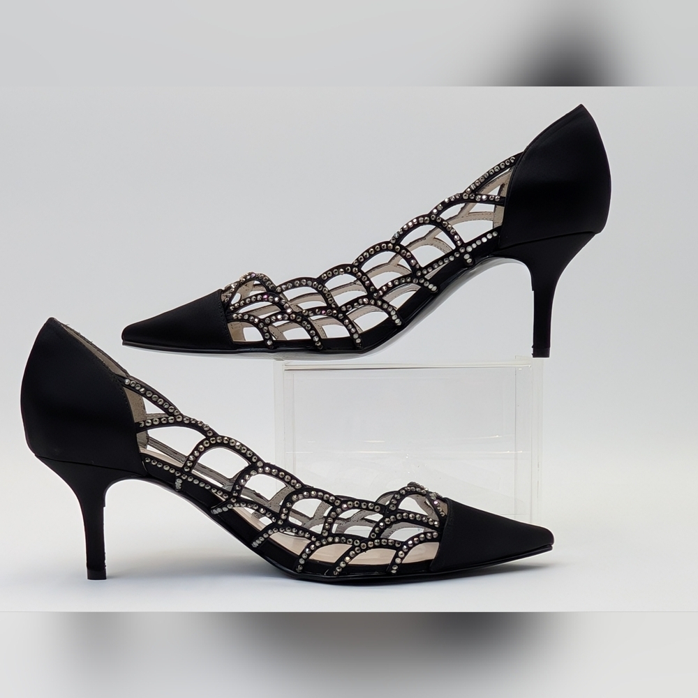𝅺Caparros Black Luxurious Satin Rhinestones Shimmer Evening  Size 8.5 B/ 1W-15B - Picture 3 of 17